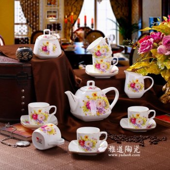 景德鎮陶瓷方型花團錦簇歐式咖啡具