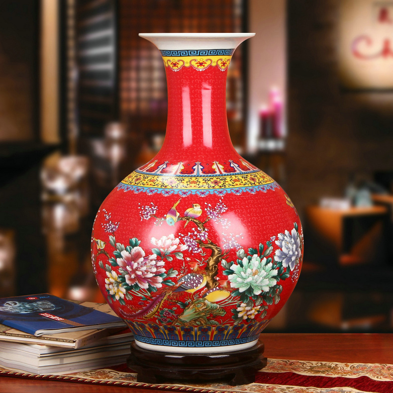 景德鎮瓷器琺瑯彩賞瓶工藝品花瓶擺設紅色款