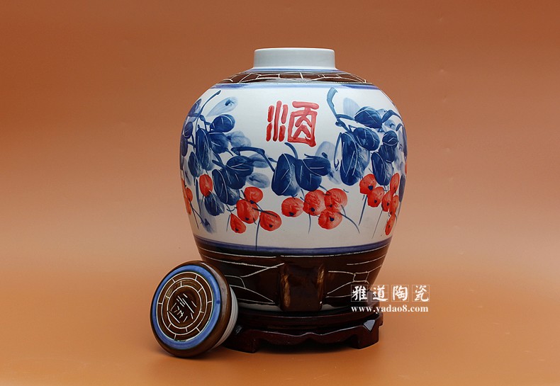 手繪酒壇子20斤景德鎮陶瓷酒壇子碩果