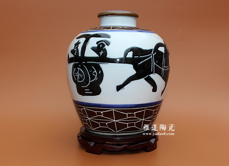 景德鎮陶瓷酒壇子20斤雕刻古馬車