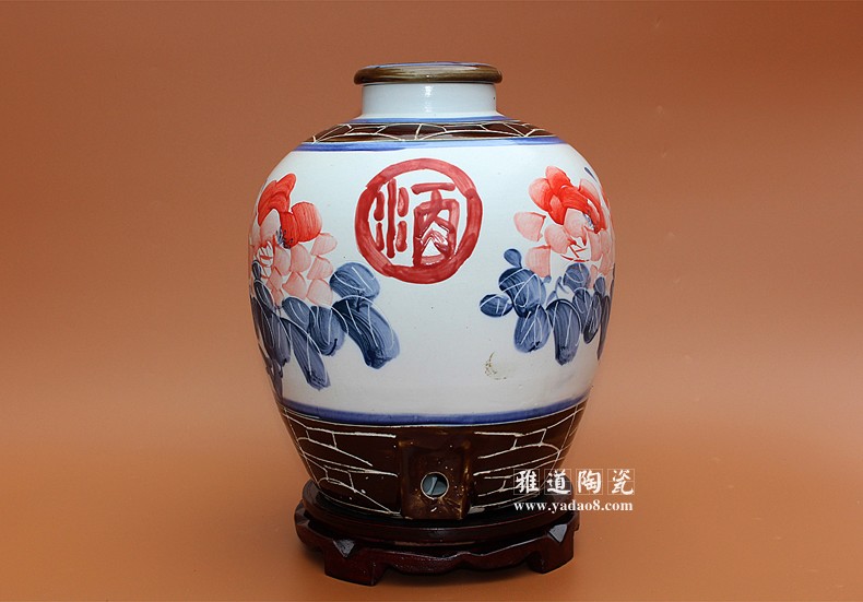 景德鎮20斤陶瓷酒壇手繪花開富貴
