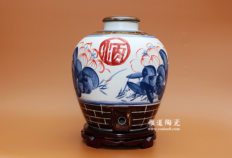 景德鎮工藝手繪20斤裝酒壇子荷花款