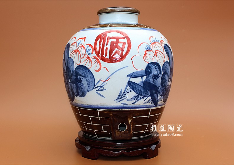 景德鎮工藝手繪20斤裝酒壇子荷花款