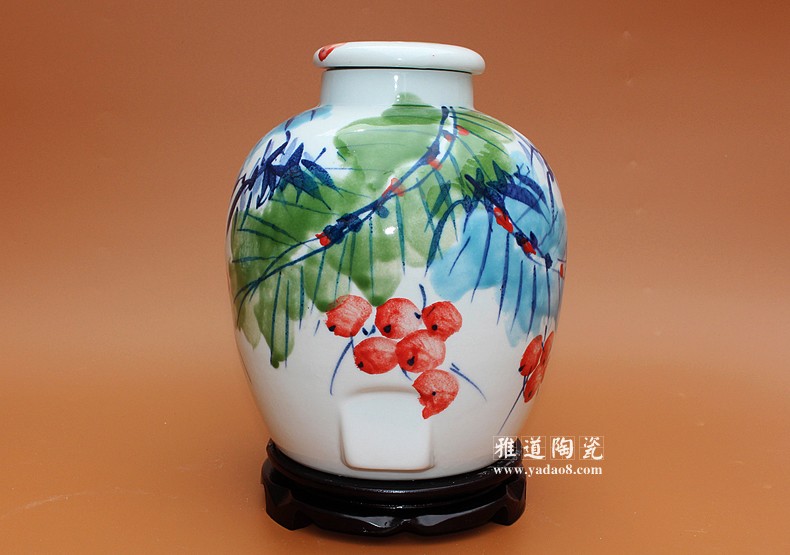 景德鎮酒壇子30斤手繪碩果