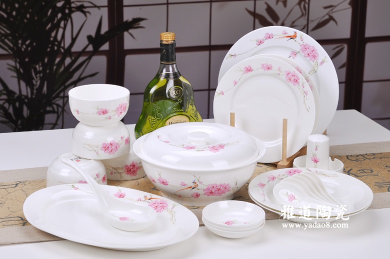 景德鎮手繪高檔陶瓷餐具-水點桃花