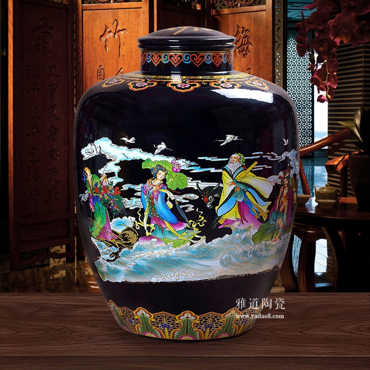 景德鎮高檔150斤陶瓷密封酒壇-黑色款