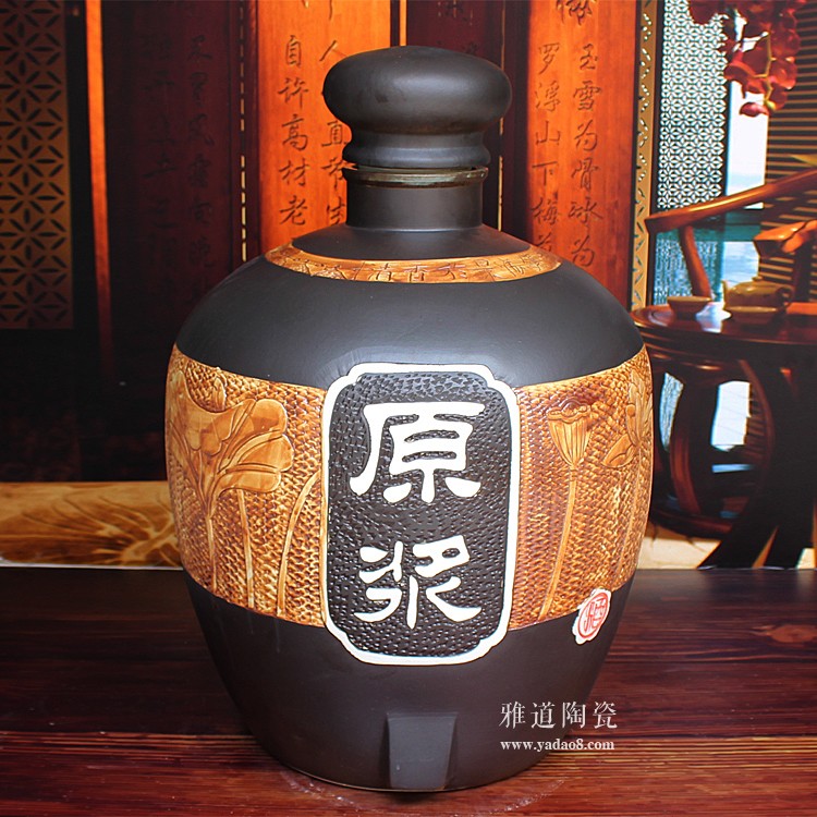 100斤景德鎮手工雕刻荷花工藝酒壇-高蓋版