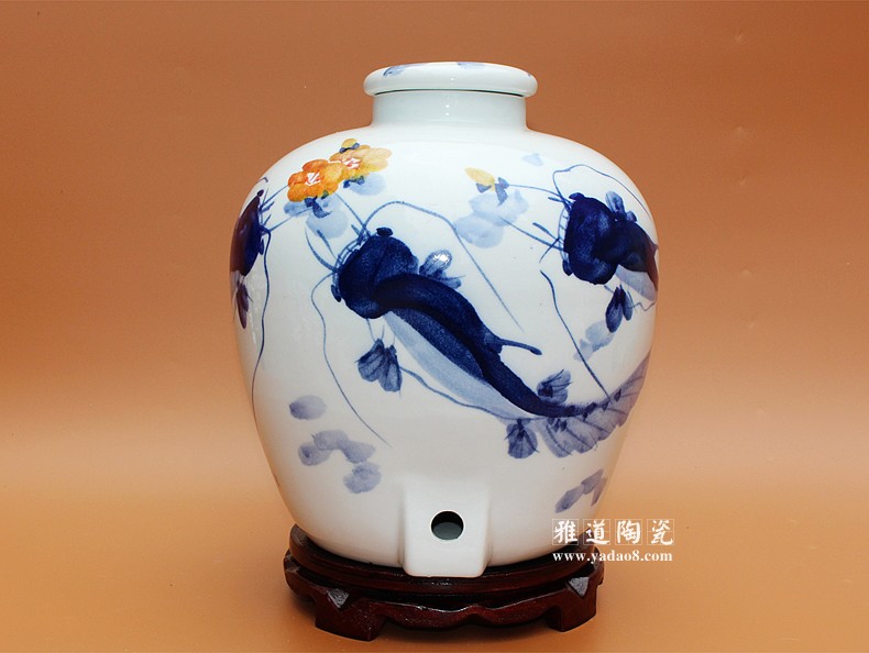 景德鎮手繪陶瓷酒壇-年年有余