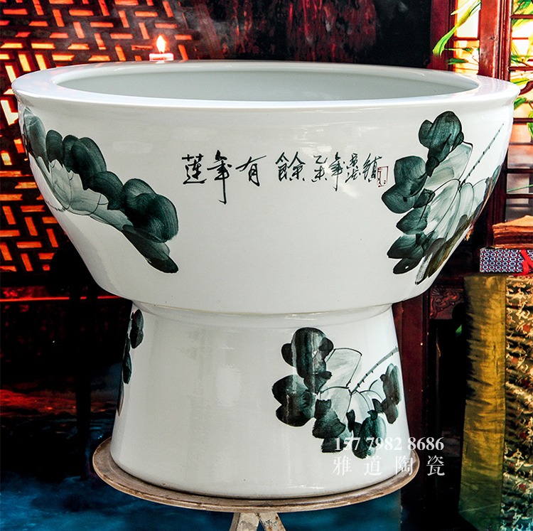 景德鎮高腳陶瓷魚缸蓮年有余-背面