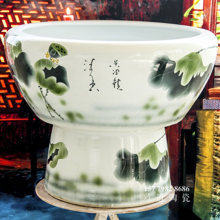 景德鎮大號陶瓷魚缸手繪清香-題字