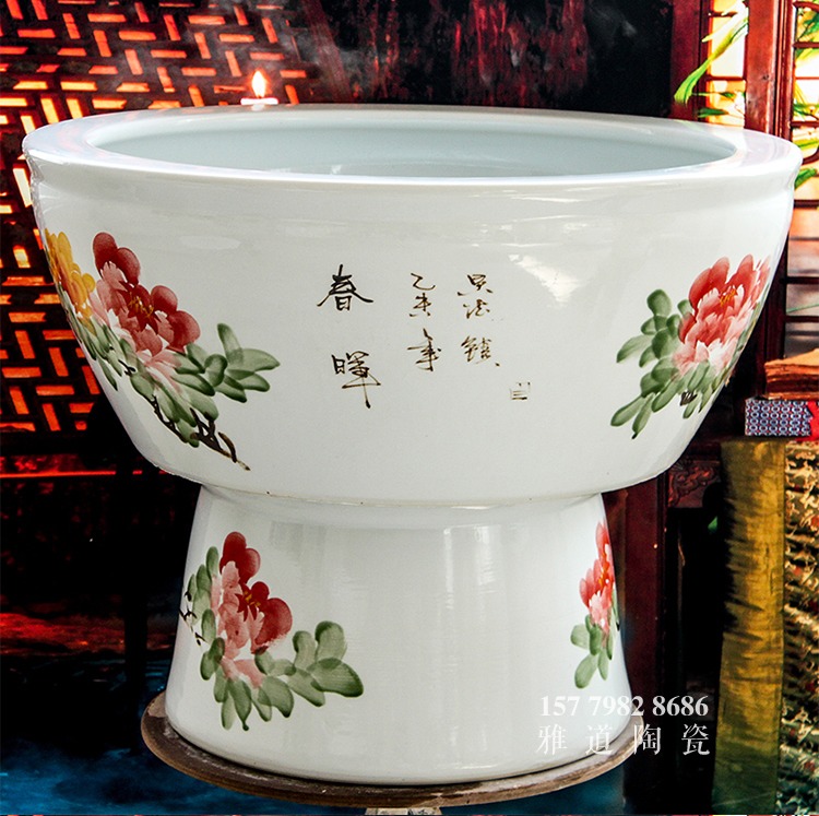 手繪景德鎮陶瓷大魚缸春暉-題字