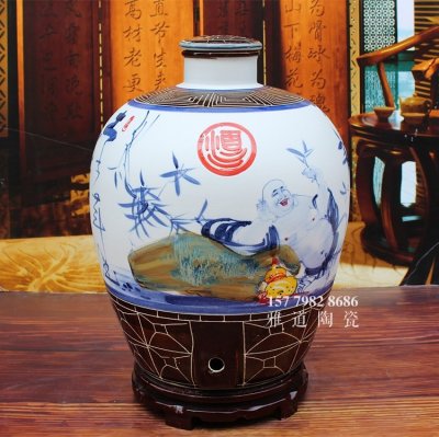景德鎮高檔手繪陶瓷酒壇哈哈羅漢
