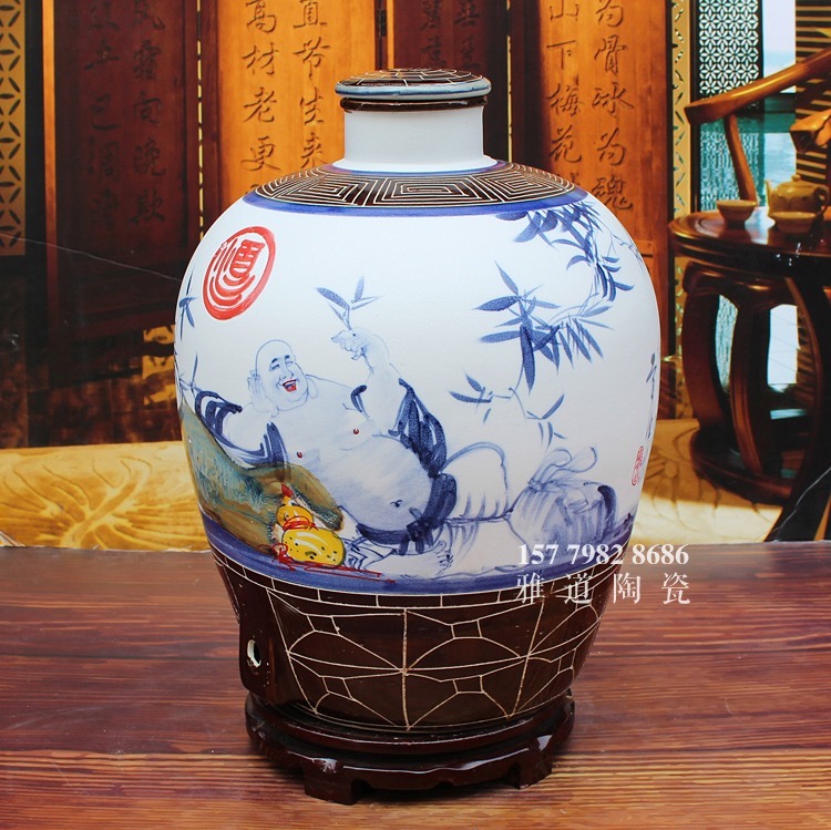 景德鎮高檔手繪陶瓷酒壇哈哈羅漢