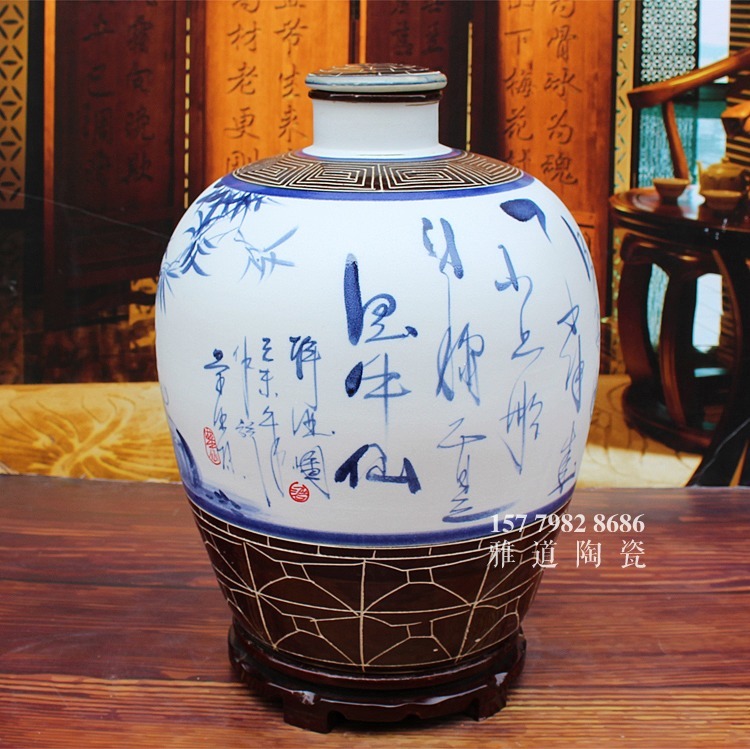 景德鎮高檔手繪陶瓷酒壇哈哈羅漢