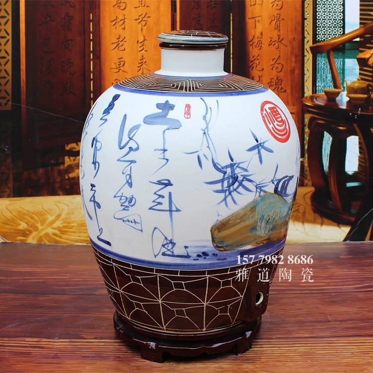 景德鎮高檔手繪陶瓷酒壇哈哈羅漢