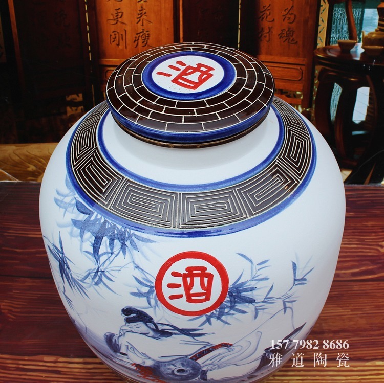 100斤陶瓷酒壇手繪李白醉酒圖