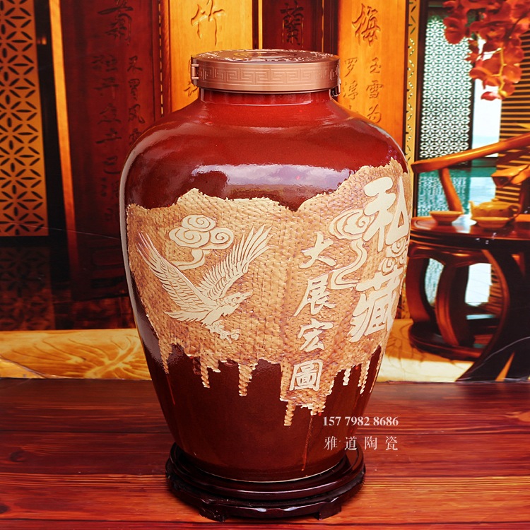 景德鎮高檔密封雕刻100斤酒壇子
