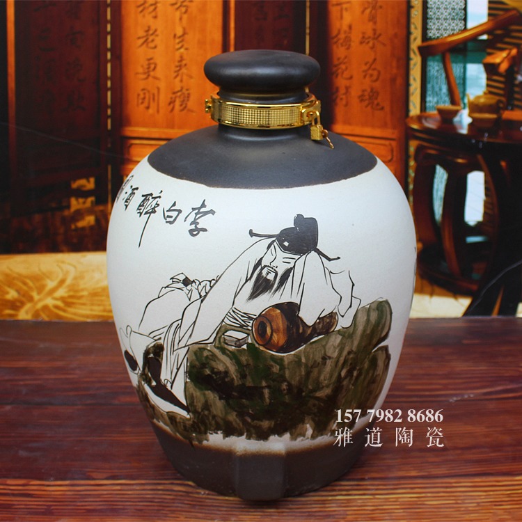 景德鎮手繪李白詩詞系列陶瓷酒壇