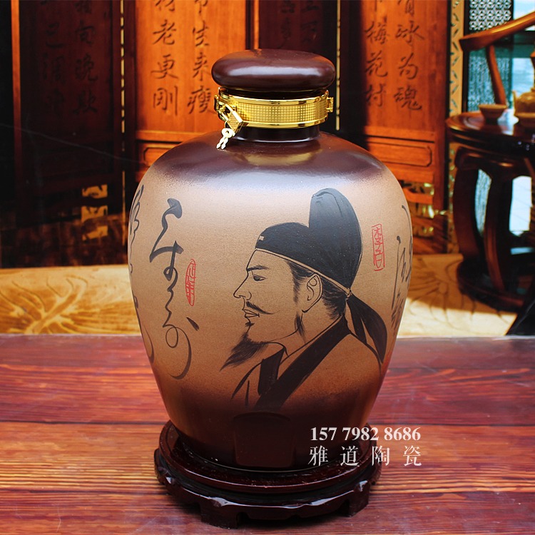 景德鎮手繪李白詩詞系列陶瓷酒壇