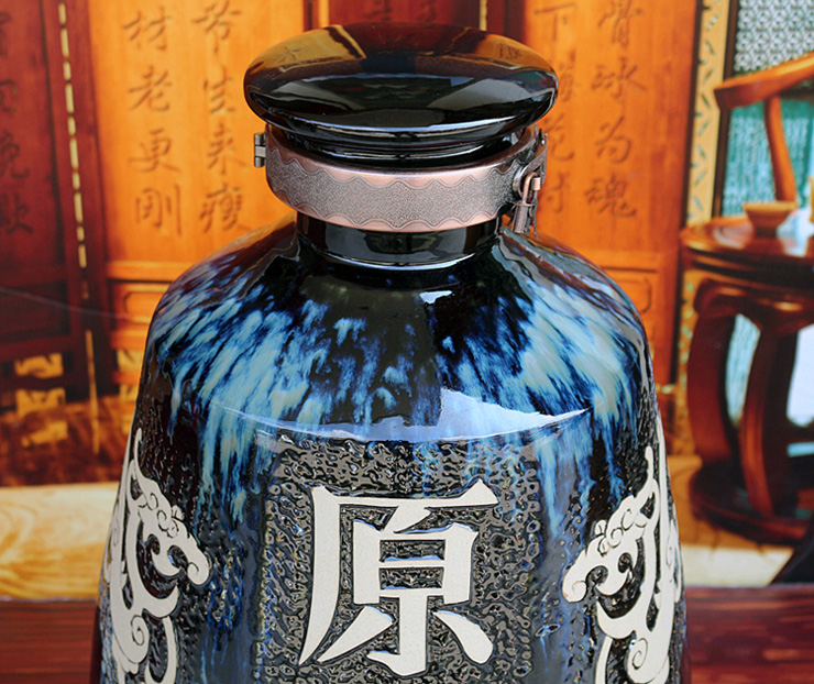 廠家推薦50斤雕刻窯變高檔藏酒壇