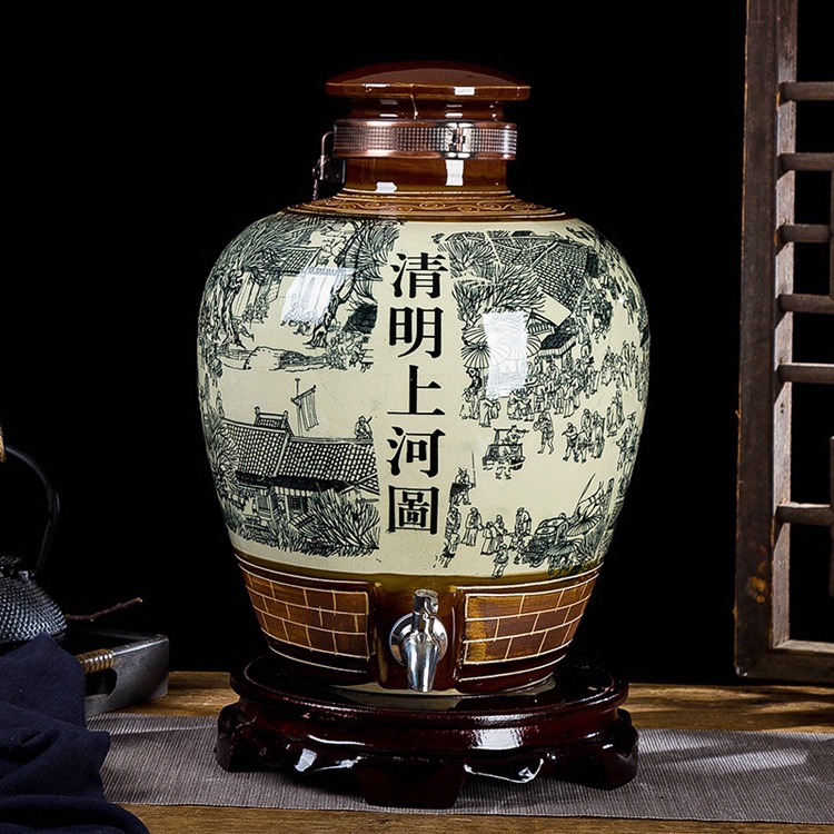 10斤至50斤清明上河圖陶瓷酒壇子