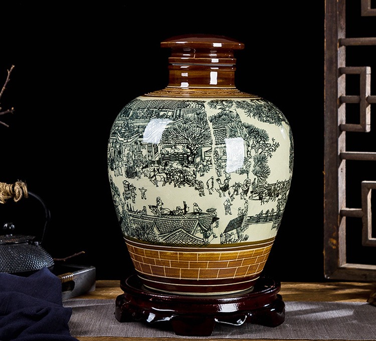 10斤至50斤清明上河圖陶瓷酒壇子