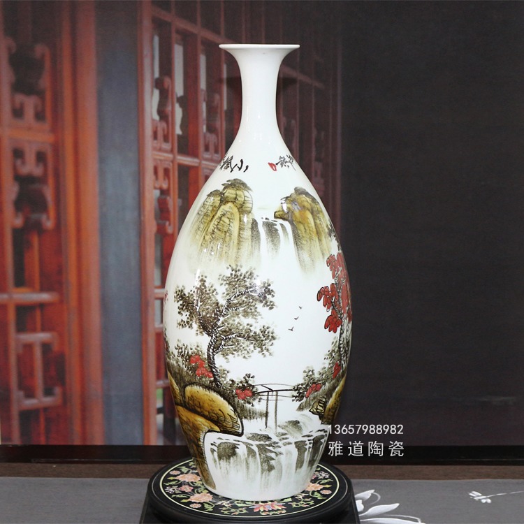 景德鎮陶瓷山水花瓶（小橋流水）