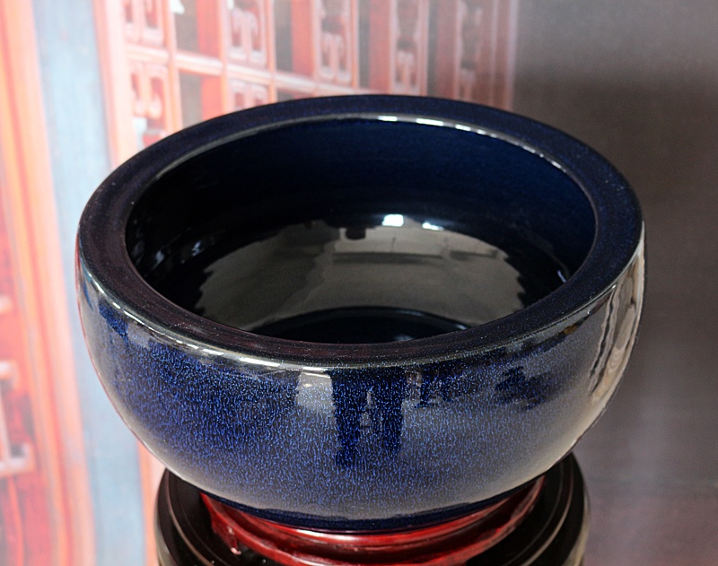 蘭花釉陶瓷聚寶盆風水擺件(圖4)