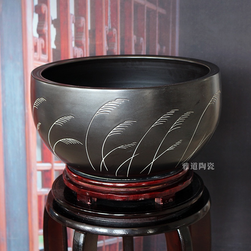 手工雕刻蘆葦陶瓷聚寶盆擺件(圖3)