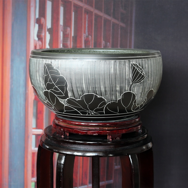 景德鎮手工雕刻荷花睡蓮聚寶盆(圖3)