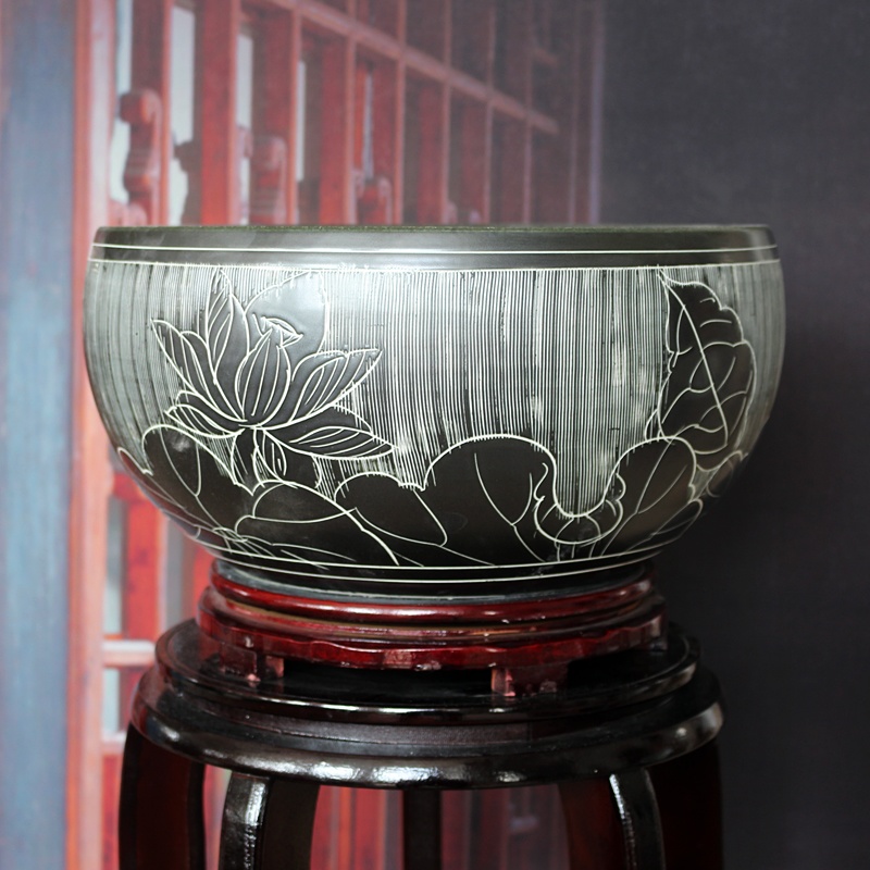 景德鎮手工雕刻荷花睡蓮聚寶盆(圖2)