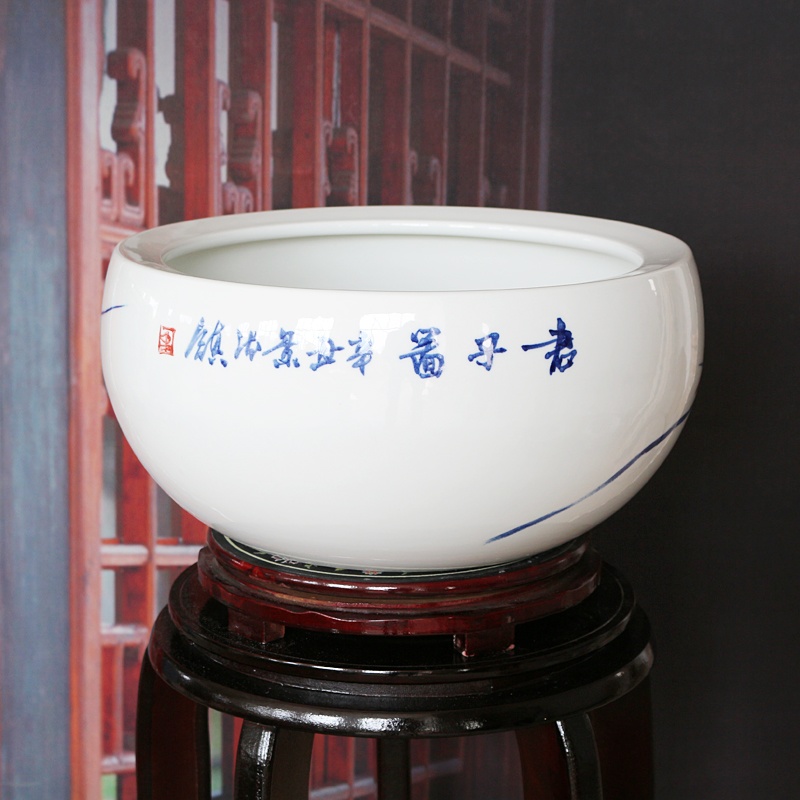 手繪陶瓷聚寶盆風水擺件（君子圖）(圖5)