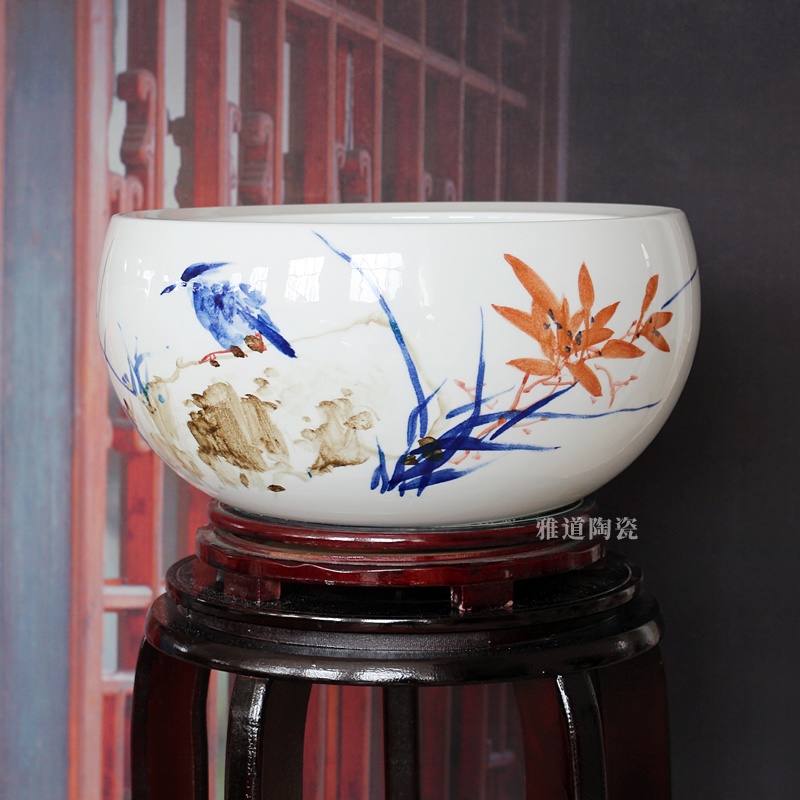 手繪陶瓷聚寶盆風水擺件（君子圖）(圖4)