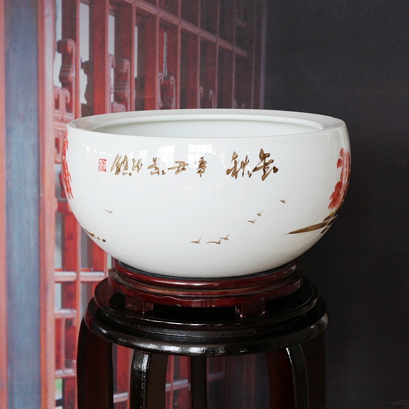 手繪陶瓷聚寶盆工藝品擺件（金秋）(圖4)