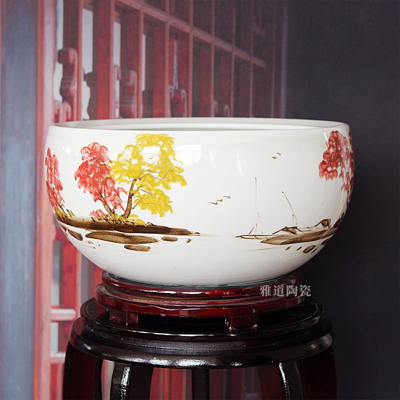 手繪陶瓷聚寶盆工藝品擺件（金秋）(圖3)
