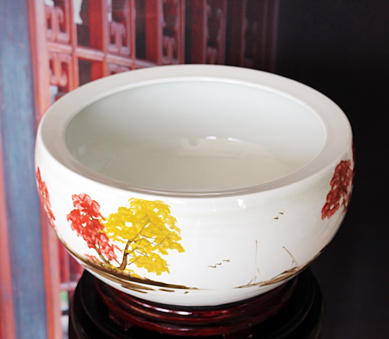 手繪陶瓷聚寶盆工藝品擺件（金秋）(圖5)
