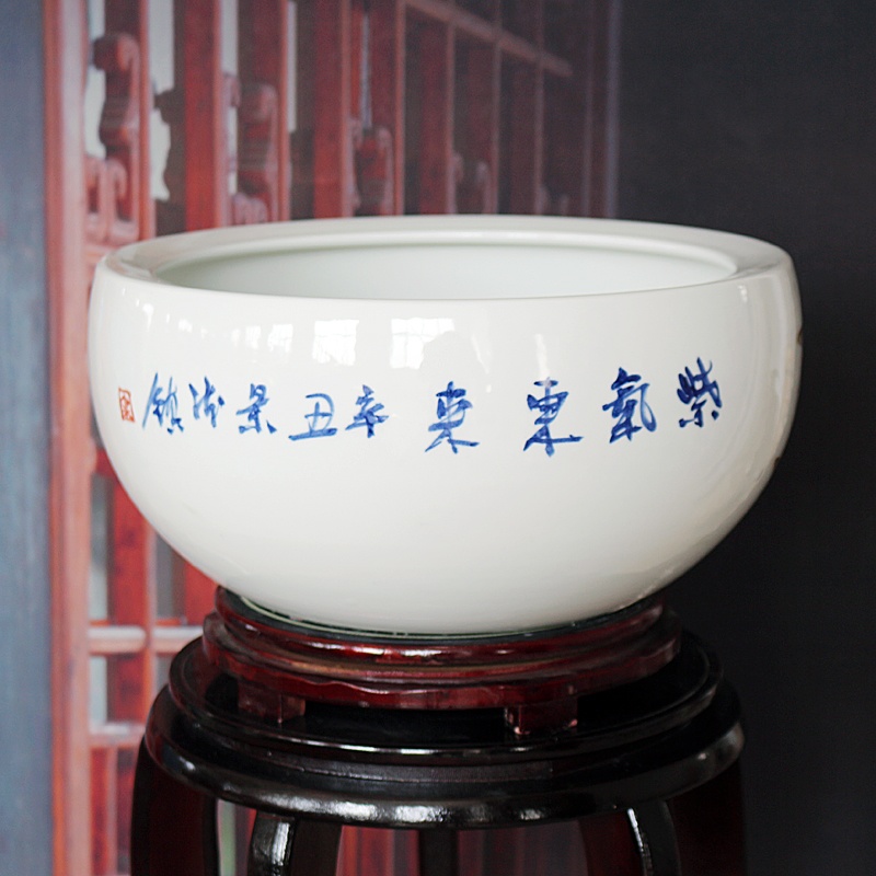 手繪陶瓷聚寶盆工藝品（紫氣東來）(圖4)