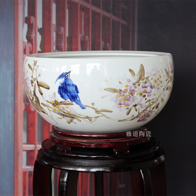 手繪陶瓷聚寶盆工藝品（紫氣東來）(圖2)
