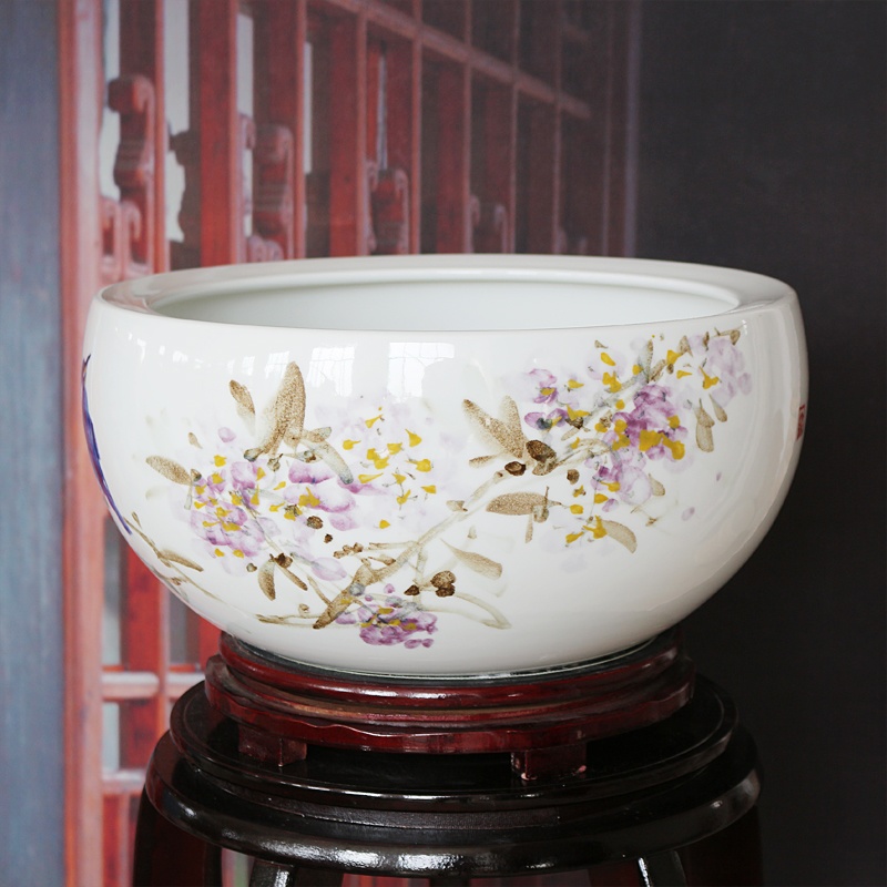手繪陶瓷聚寶盆工藝品（紫氣東來）(圖3)