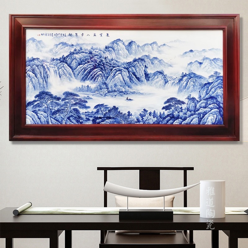 福全手繪青花流水生財山水畫（聚寶盆）(圖1)