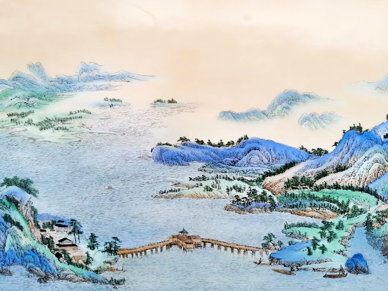 青綠山水瓷板畫（千里江山圖）(圖4)