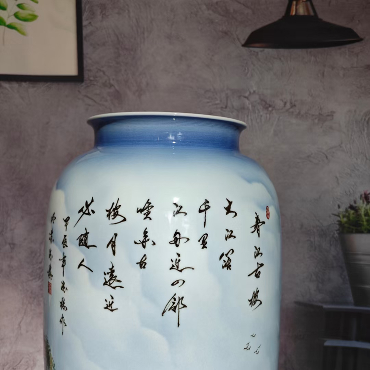 手工手繪山水樓閣陶瓷花瓶直筒瓶（春江古樓）(圖8)