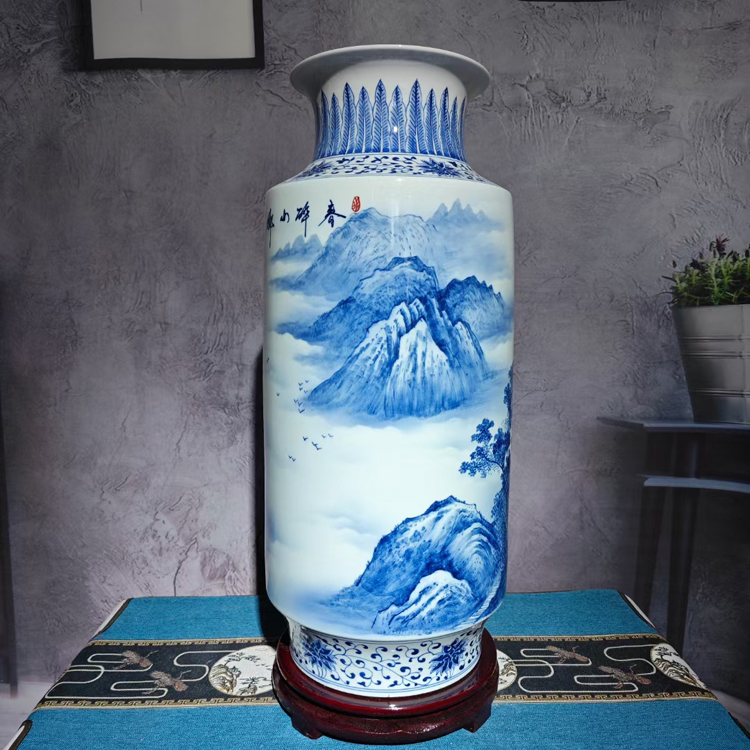 景德鎮手繪青花瓷山水陶瓷花瓶(春醉山鄉）(圖4)