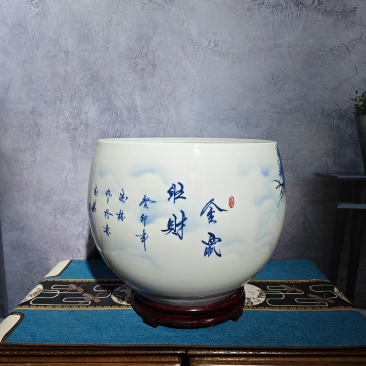 手繪陶瓷花瓶小缸家居客廳玄關擺件（金鼠旺財）(圖3)