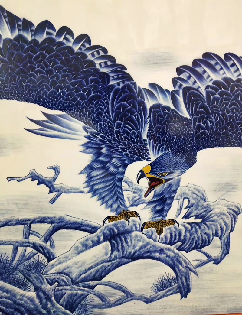 景德鎮名家手繪青花瓷板畫（大展宏圖）