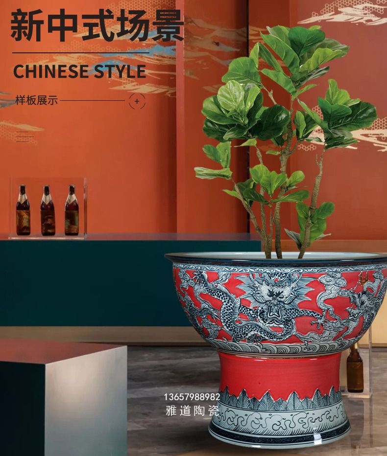 景德鎮陶瓷帶腳魚缸荷花缸庭院擺件